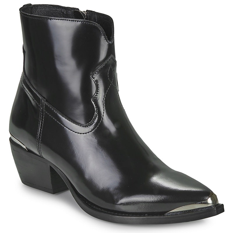 Boots noirs cuir IKKS avec barrettes métal 