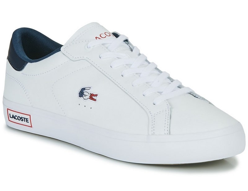Sneakers Powercourt Lacoste en cuir tricolore Blanc/Marine/Rouge