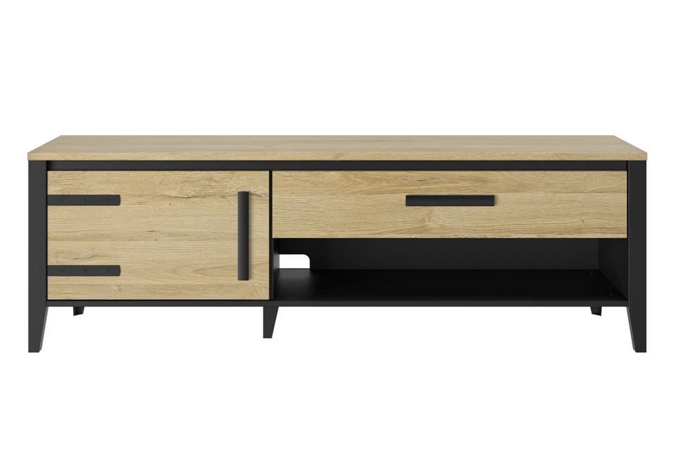 Meuble TV CORK 1 porte/1 tiroirs imitation chêne/noir