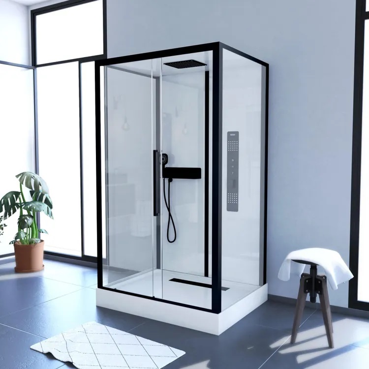 Cabine de douche URBAN L.90 x l.115 cm noir verre transparent