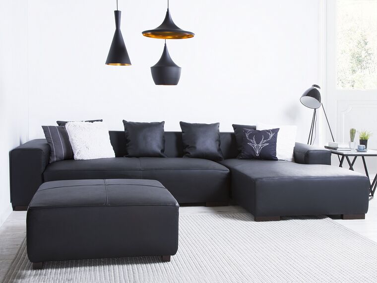 Canapé d'angle LUNGO 4 places en cuir noir - Maisons du Monde