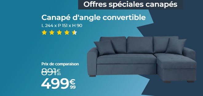 Canapé d’angle convertible réversible HAMILTON 4 places Tissu Bleu