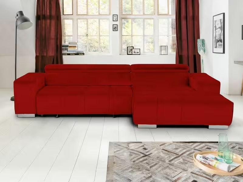 Canapé d'angle droit relax électrique ORION 4 places coloris rouge