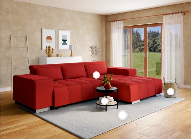 Canapé d'angle droit relax électrique ORION 4 places coloris rouge - Conforama