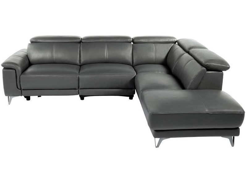 Canapé d'angle relax électrique 4 places ROXANE en cuir gris