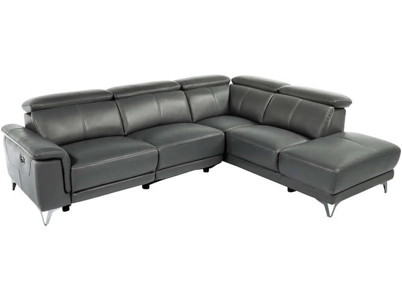 Canapé d'angle relax électrique 4 places ROXANE en cuir gris