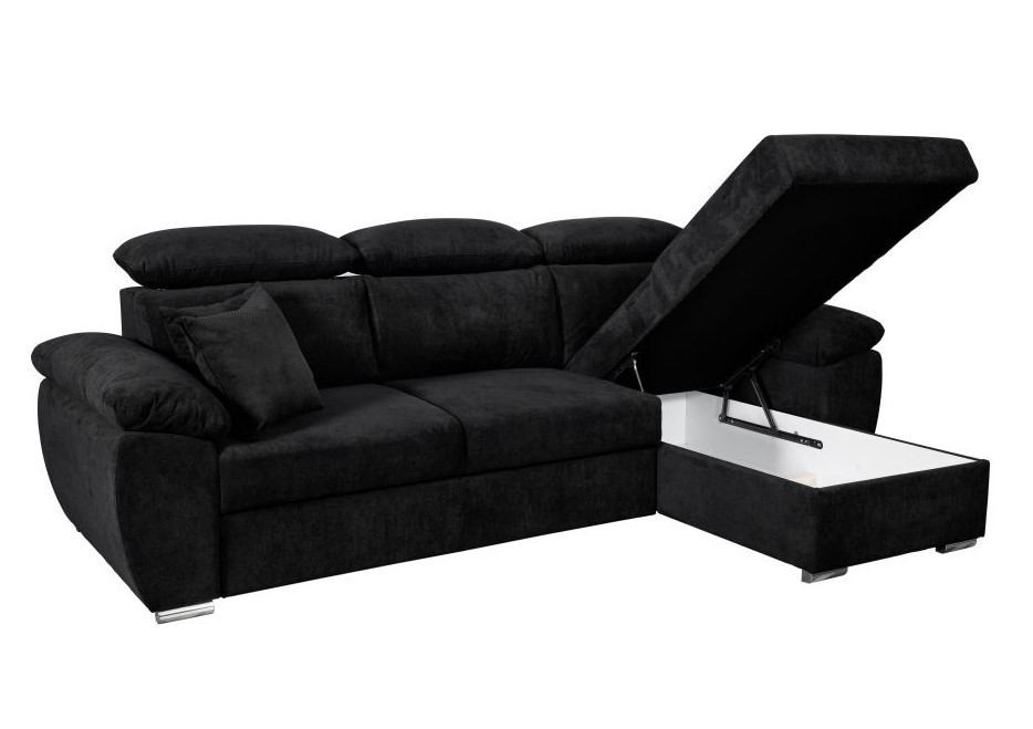 Canapé d'angle KOMO USINESTREET Reversible et Convertible avec coffre et têtières réglables en tissu noir