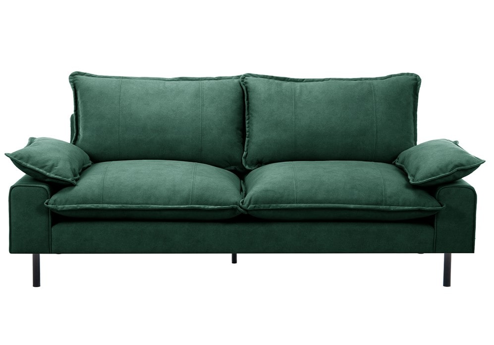 Canapé design DORY 3 places en tissu velours vert foncé et métal noir 