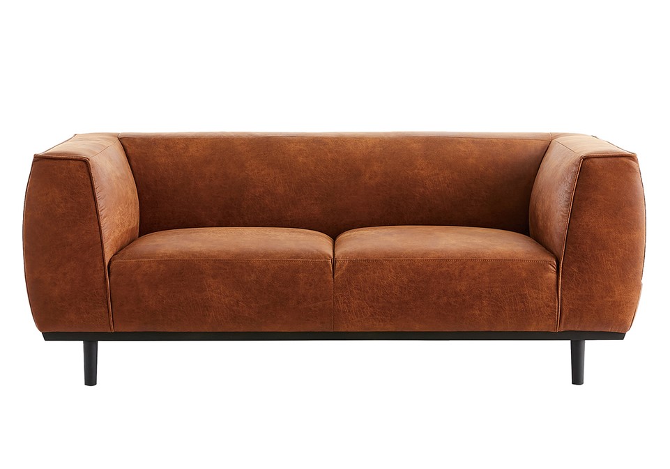 Canapé design 2-3 places MORRIS en cuir aspect vieilli marron cognac