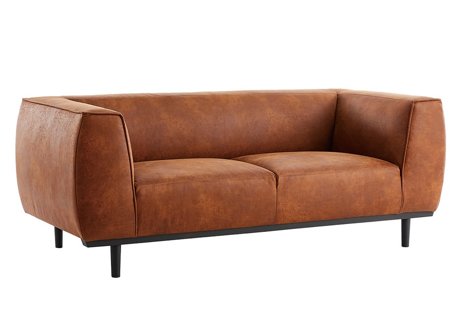 Canapé design 2-3 places MORRIS en cuir aspect vieilli marron cognac