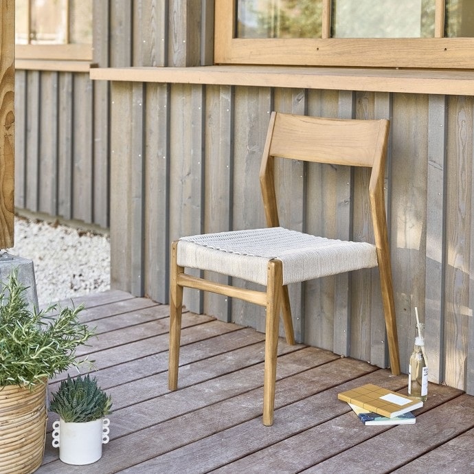 Chaise de jardin LIVIE en teck massif et cordage beige