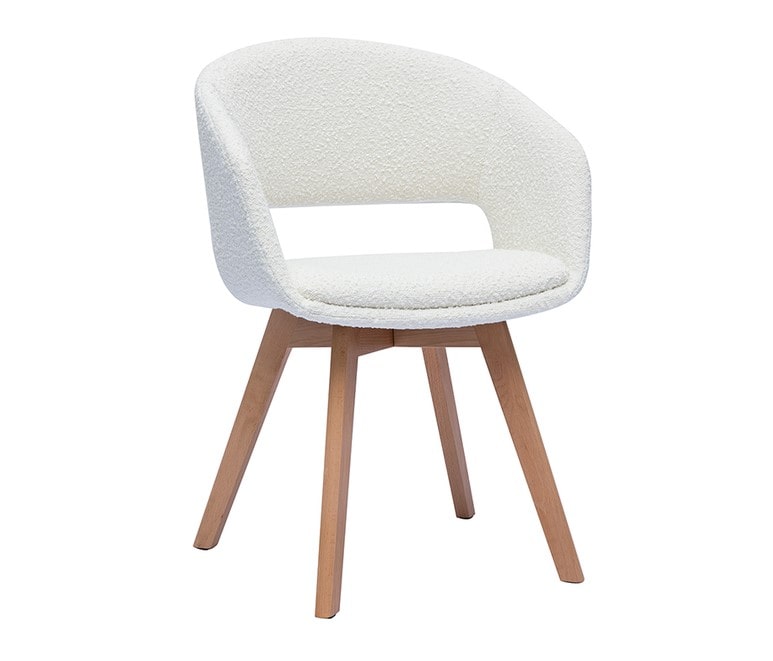 Chaise scandinave PRISMA en tissu effet laine bouclée blanc et bois clair massif