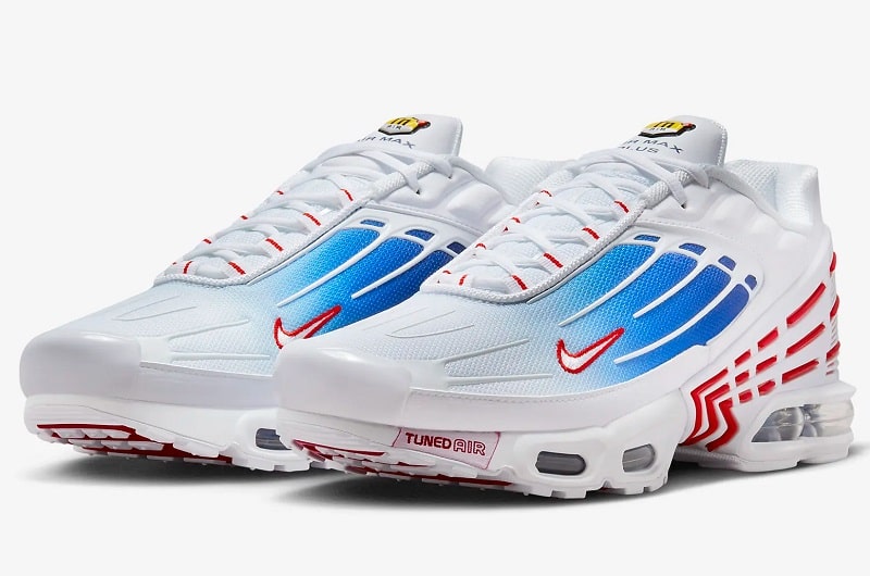 Nike Air Max Plus 3 Baskets Basses Blanc/Rouge université/Noir/Bleu royal profond pour Homme