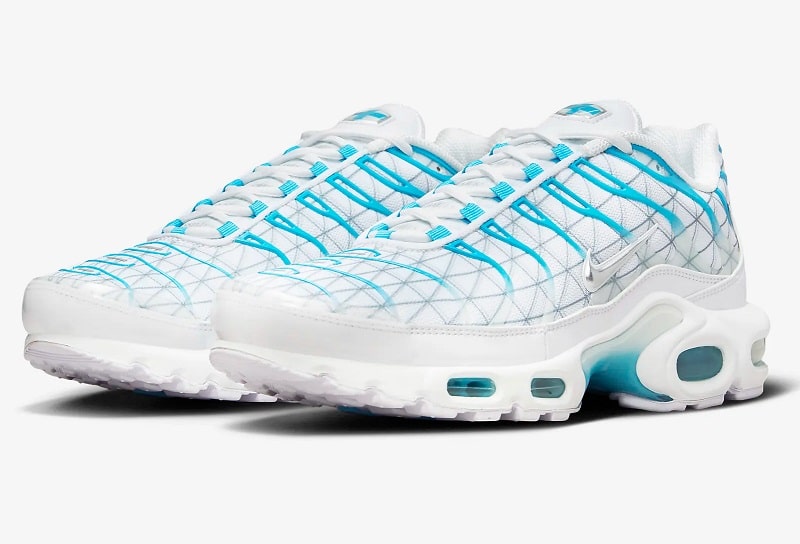 Nike Air Max Plus Baskets Basses Blanc/Bleu Baltique/Argent réfléchissant/Argent métallique pour Homme