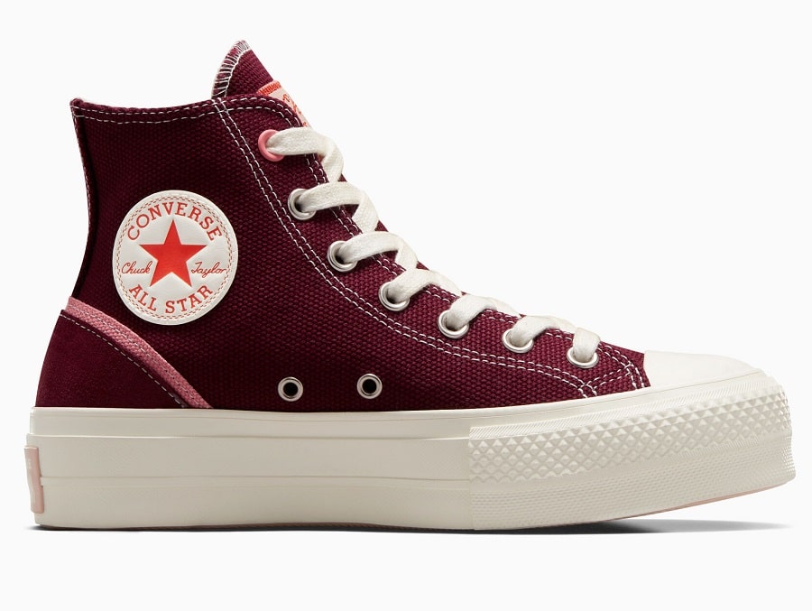 Converse Chuck Taylor All Star Lift Platform Mixed Material Baskets Montantes Bordeaux profond/Écru