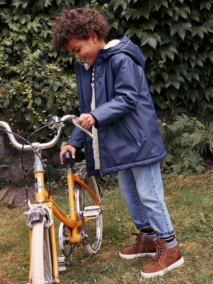 Ciré à capuche Garçon Vertbaudet doublé sherpa bleu nuit - Vertbaudet