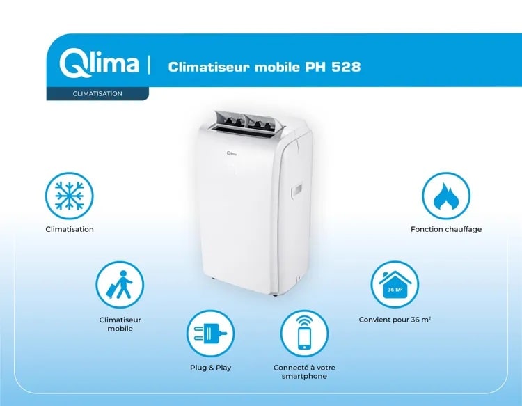 Climatiseur mobile réversible QLIMA Ph528 2800 W