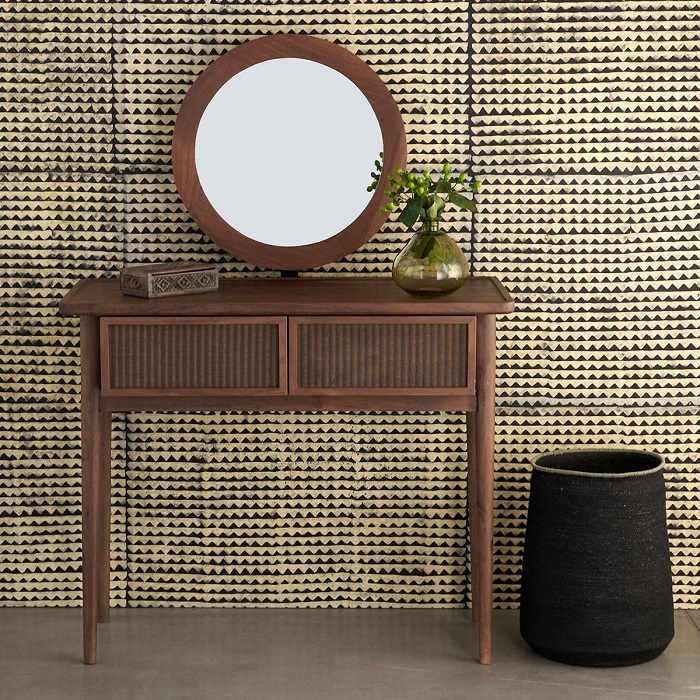Coiffeuse KOBEN en acacia massif teinté noyer et tatami