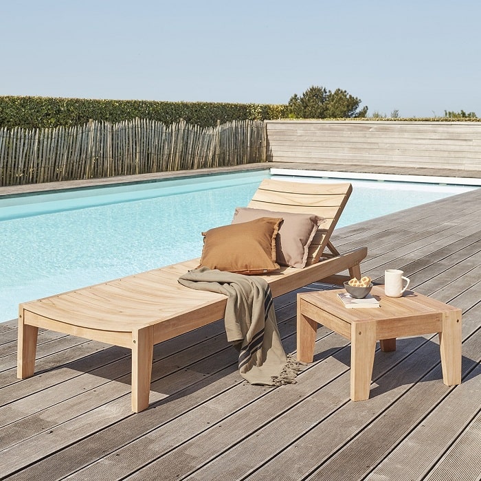 Ensemble bain de soleil JAYA et table d'appoint en teck massif