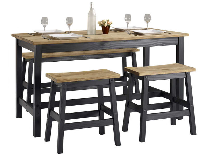 Ensemble SAN DIEGO Table + 2 Tabourets + 1 banc de cuisine coloris naturel/noir