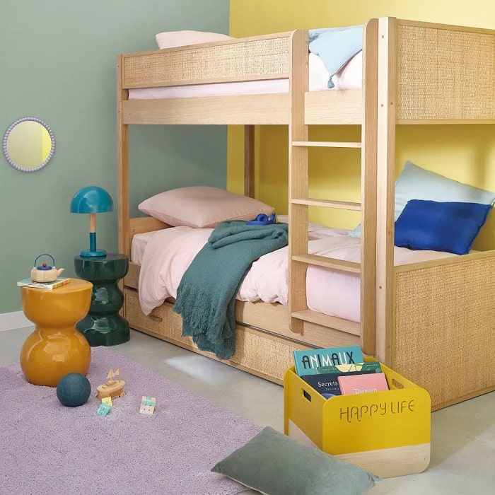 Lit superposé MALAGA avec tiroir de lit en rotin tressé 90x190 cm - Maisons du Monde