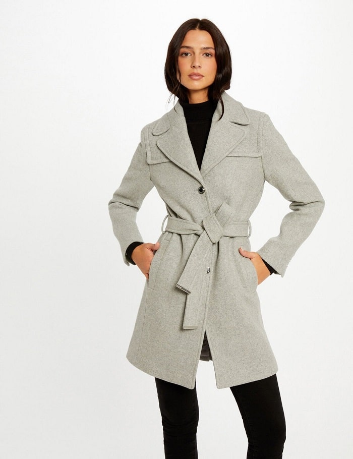 Manteau cintré ceinturé GENIAL Morgan gris clair