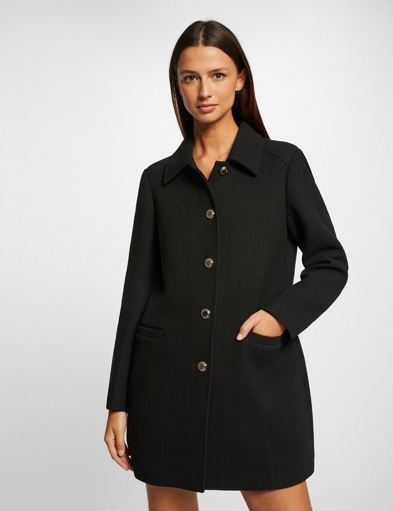 Manteau long droit GPERA Morgan boutonné noir