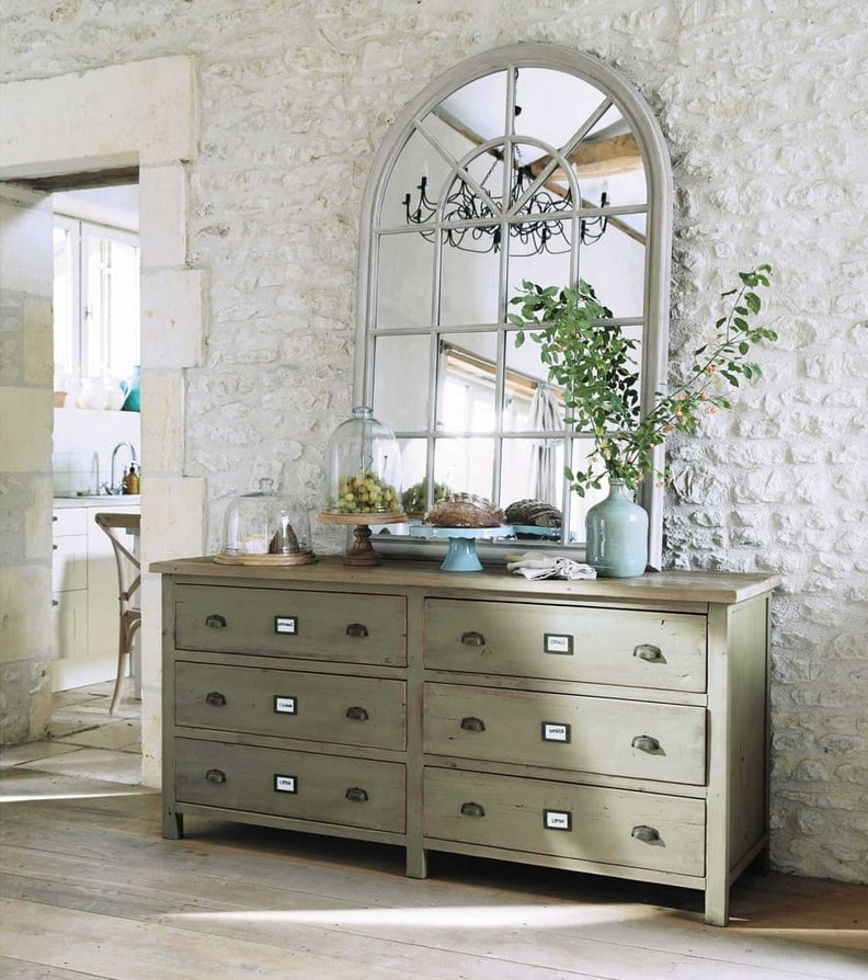 Miroir arche SERRANT en bois de paulownia beige 100x150 cm