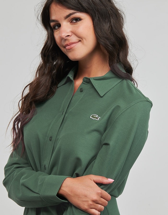 Robe polo Lacoste avec taille ajustable en piqué de coton Vert Foncé