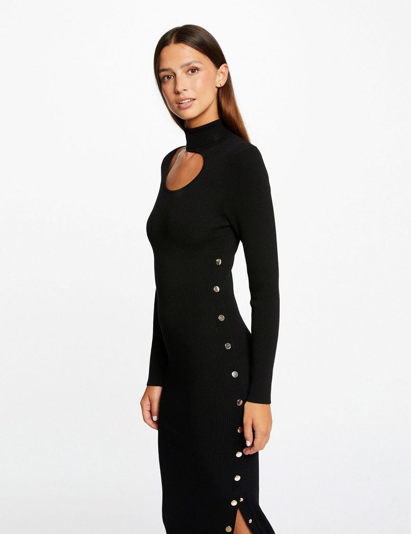 Robe pull midi ajustée RMCHARM Morgan avec ouverture noir