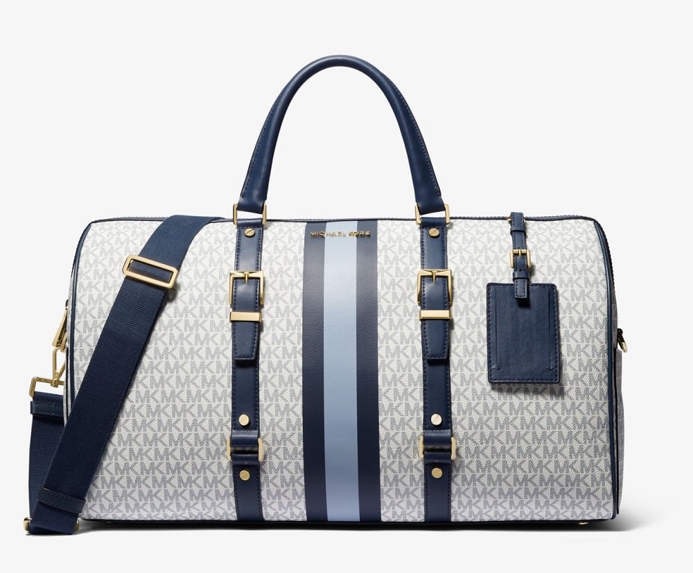 Soldes MICHAEL Michael Kors Sac de week-end BEDFORD Travel extra-large à rayures et logo Bleu Marine/Blanc/Bleu Pâle