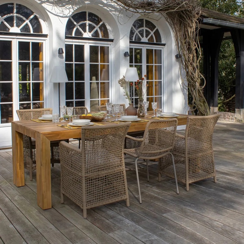 Salon de jardin TALIM 6 places avec table en acacia et chaises en corde - Soldes Salon de jardin Maisons du Monde