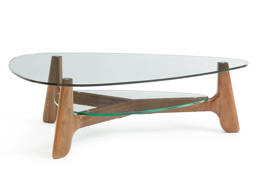 Table basse AIOLE double plateau verre et noyer