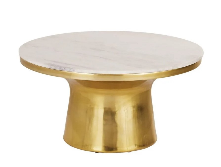 Table basse ronde TAJA en marbre blanc et métal doré