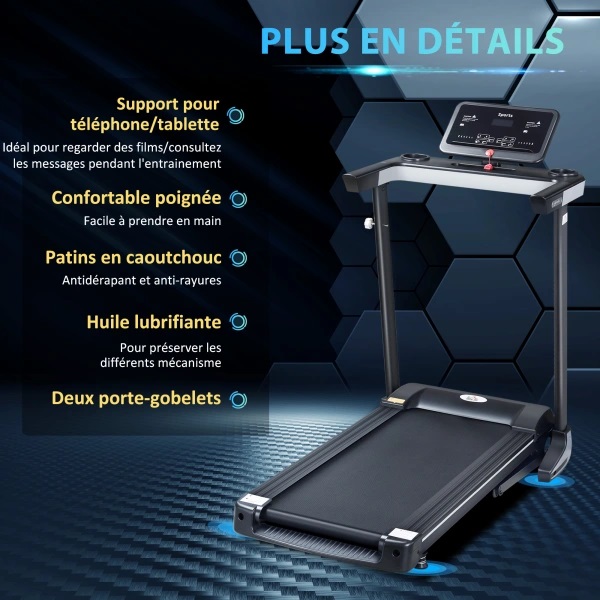 HOMCOM Tapis de Course Electrique Pliable Tapis Roulant 1-12 Km/h