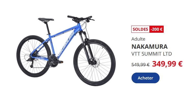 Soldes VTT adulte SUMMIT LTD NAKAMURA BLEU pas cher - Soldes VTT Intersport