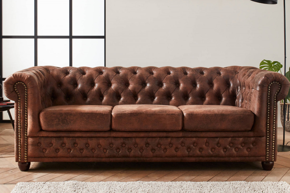Canapé 3 places Chesterfield WINSTON style industriel