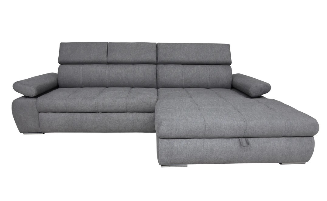 Canapé d'angle convertible droit VEGAS tissu gris clair