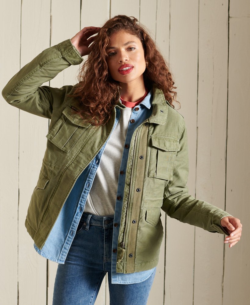 SUPERDRY Veste militaire ROOKIE à doublure en peau lainée Kaki Vintage