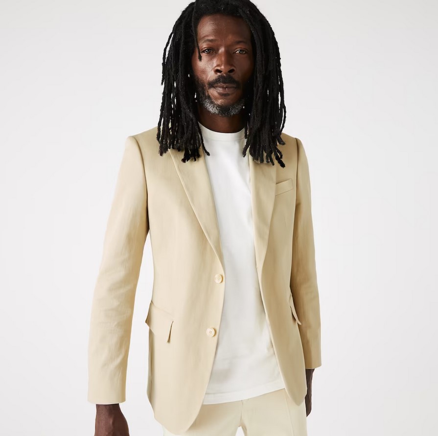 Blazer uni Lacoste en coton et lin stretch léger Beige