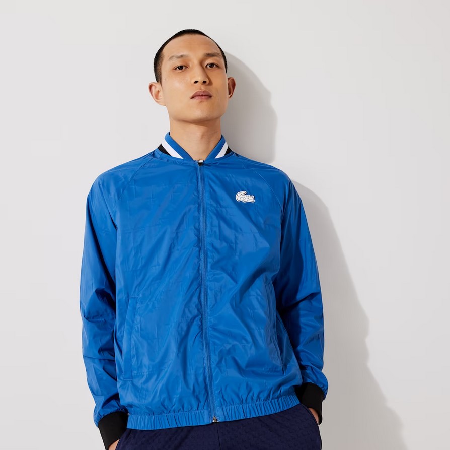 Blouson teddy Lacoste SPORT léger et déperlant avec col rayé Bleu/Blanc/Noir