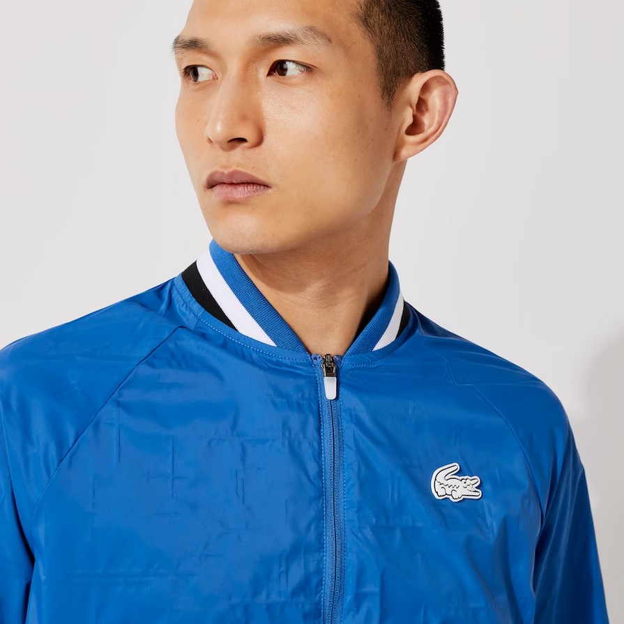 Blouson teddy Lacoste SPORT léger et déperlant avec col rayé Bleu/Blanc/Noir