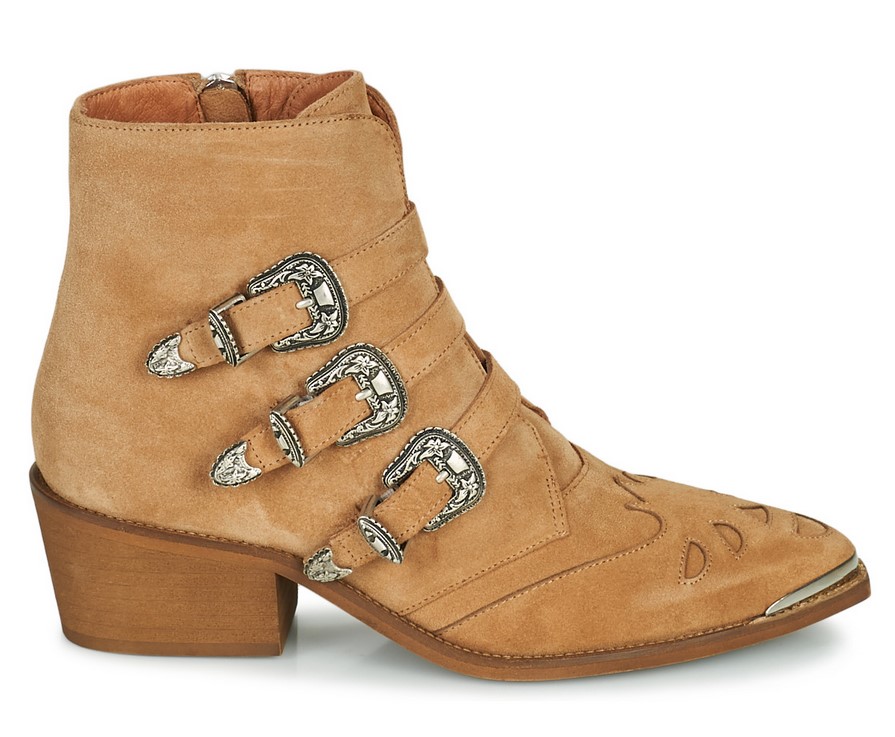 Boots 3 boucles WESTERN IKKS en cuir suédé camel