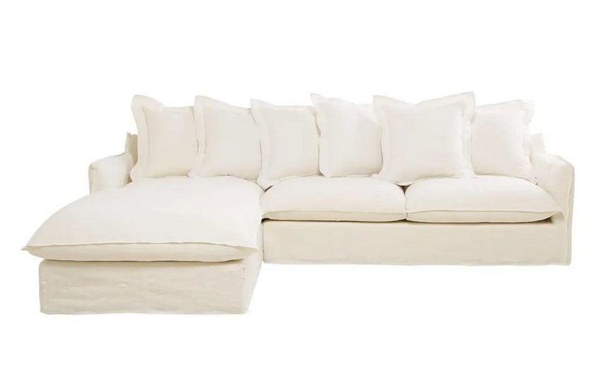 Canapé d'angle gauche 6 places BARCELONE en lin lavé blanc