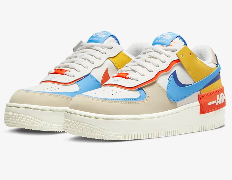 Nike Air Force 1 Shadow Voile/Royal électrique/Orange rush/Bleu université