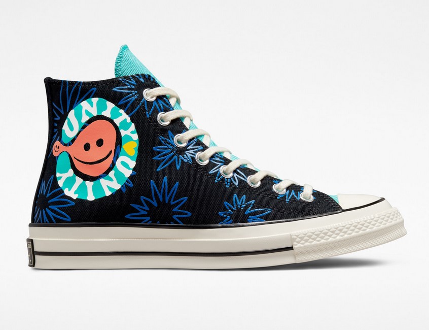 CONVERSE Chuck 70 Sunny Floral Baskets Montantes Noir/Turquoise délavé/Bleu électrique