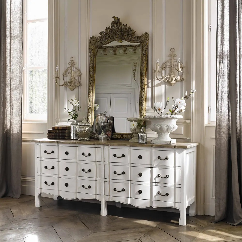 Commode 6 tiroirs VERSAILLES en acacia et manguier blanche