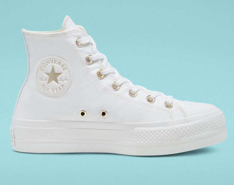 CONVERSE Elevated Gold Platform Chuck Taylor All Star Baskets Montantes Blanc/Or 