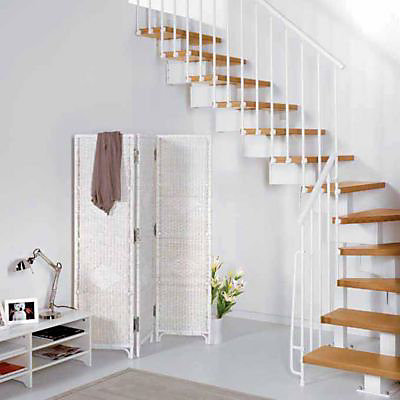 Escalier en L métal et bois MAGIA 90 l.70 cm 10 marches blanc/clair