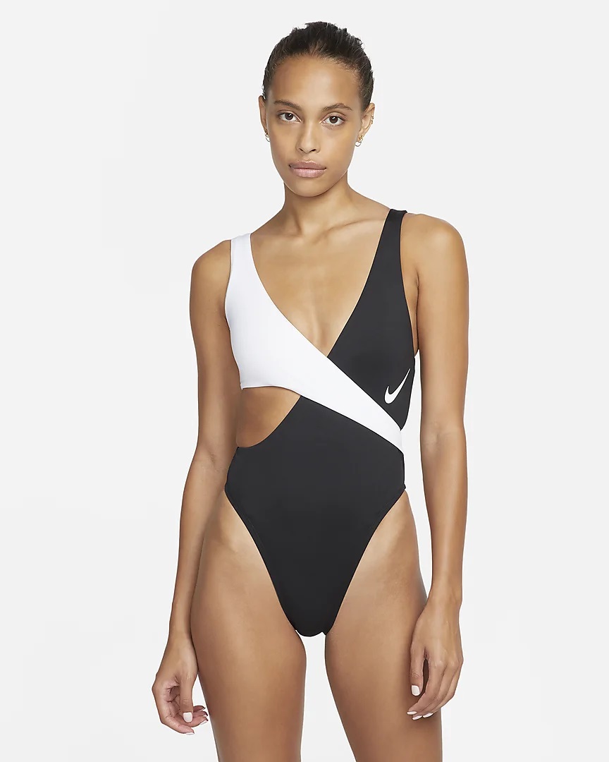 NIKE Color Block Maillot de bain une pièce croisé Noir/Blanc